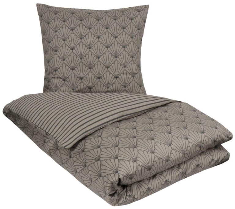 Sengetøj dobbeltdyne - 200x220 cm - Vendbart design i 100% Bomuldssatin - Fan grey - Sengesæt fra By Night